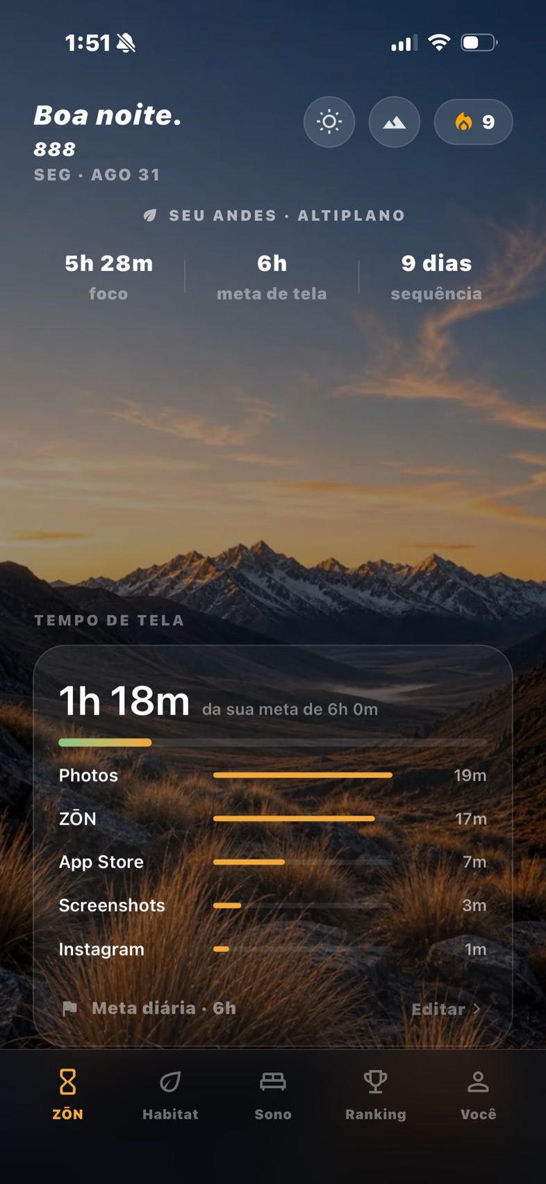 App ZŌN, tela Início