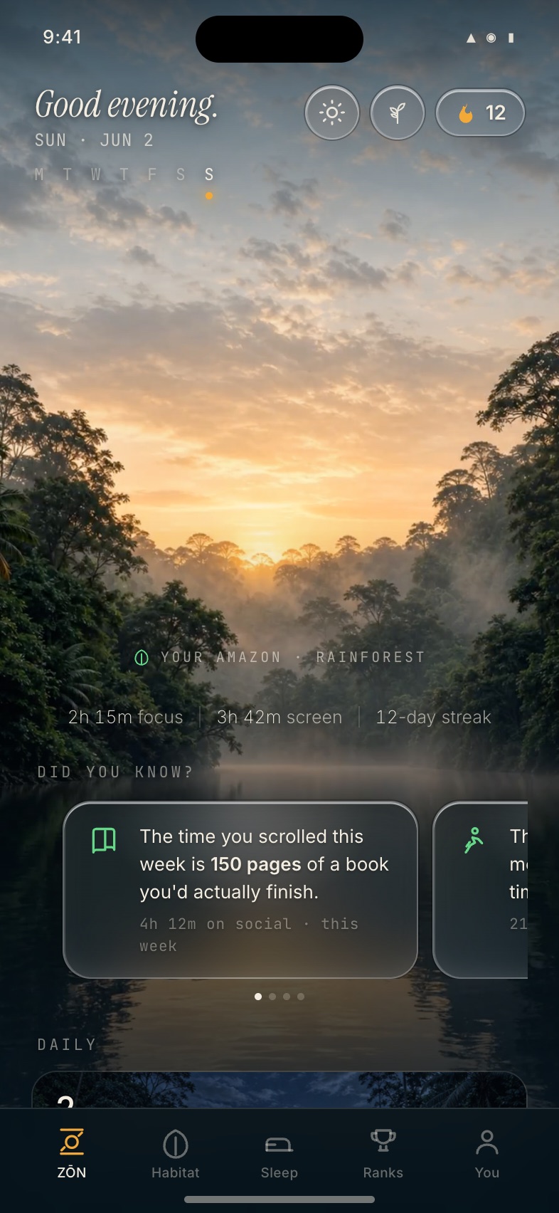 ZŌN app — Home screen